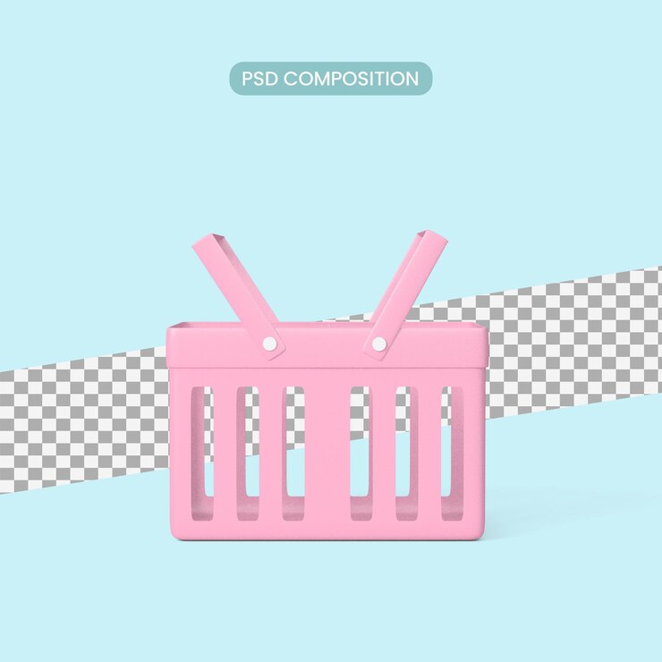 Compras o concepto de compra con carrito de compras rosa vacío 3d render