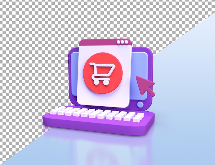 PSD compras on-line com ilustração de laptop para fundo de conceito de ideia de negócio3drender
