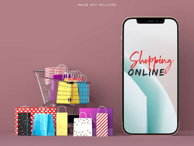 Compras online com maquetes de smartphone