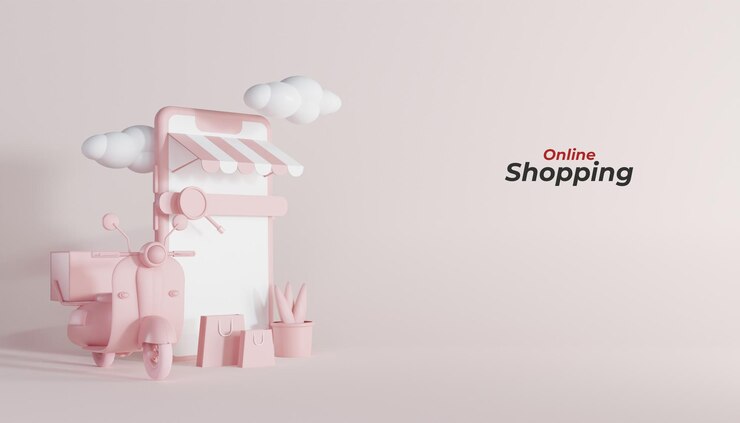 PSD compras online em ilustração móvel com renderização 3d de scooter