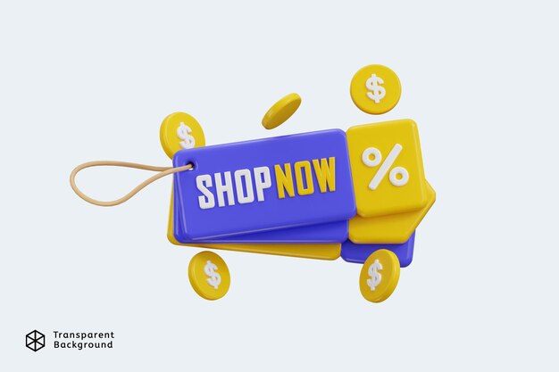 Compre ahora etiqueta con icono de porcentaje de descuento 3d render concepto de oferta de descuento etiqueta icono 3d