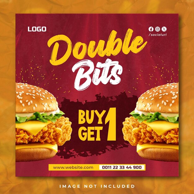 Compre uno, obtenga una oferta Buger publicación en las redes sociales publicación en Instagram
