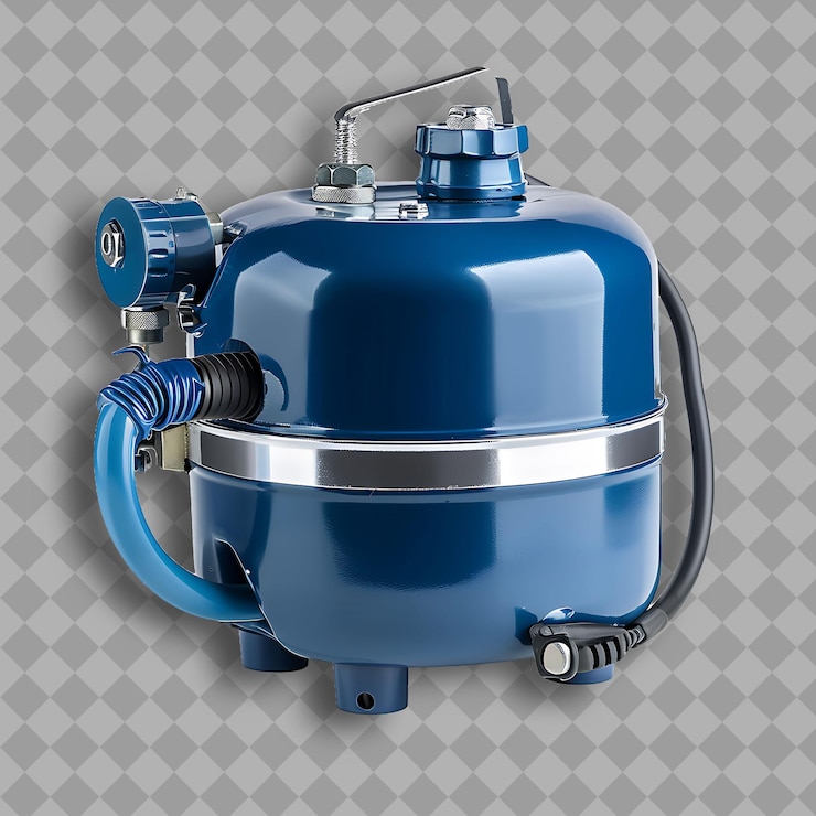 PSD compresor de aire con cuerpo de plástico azul y color plata una herramienta png demasiado en fondo limpio