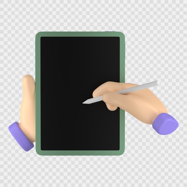 Compressa della tenuta della mano con l'icona della matita 3d