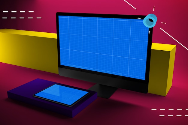 Computador abstrato & tablet Mockup