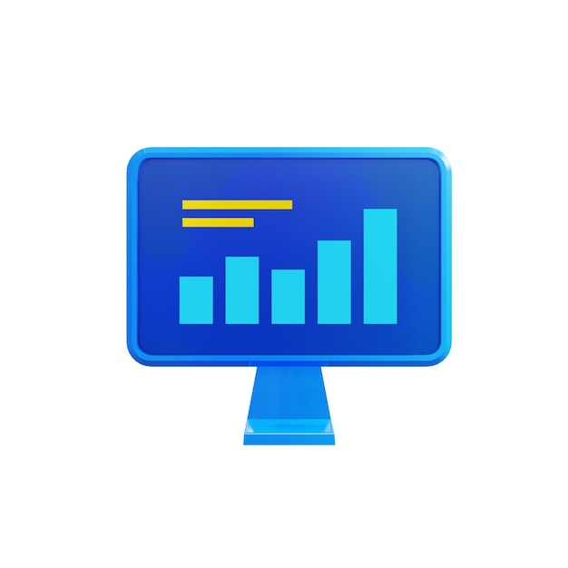 PSD computador com dados de gráfico na tela conceito renderização 3d com fundo isolado
