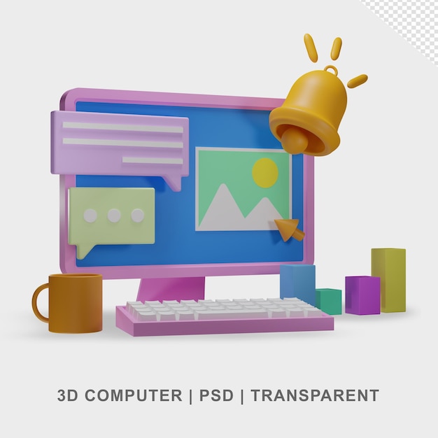 Computador de secretária 3D Transparente sem fundo