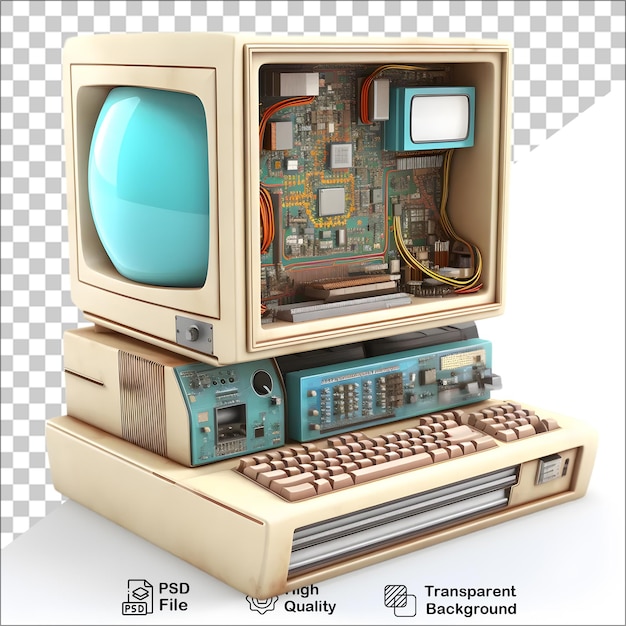 PSD computador retro 3d em fundo transparente