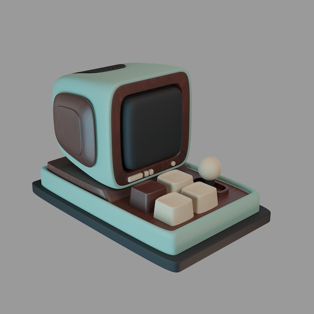 Computador retro de renderização de forma 3d