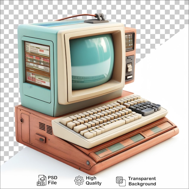 PSD computador vintage 3d em fundo transparente