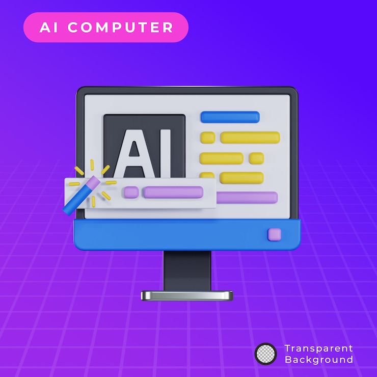 PSD computadora 3d generando contenido con ilustración de inteligencia artificial