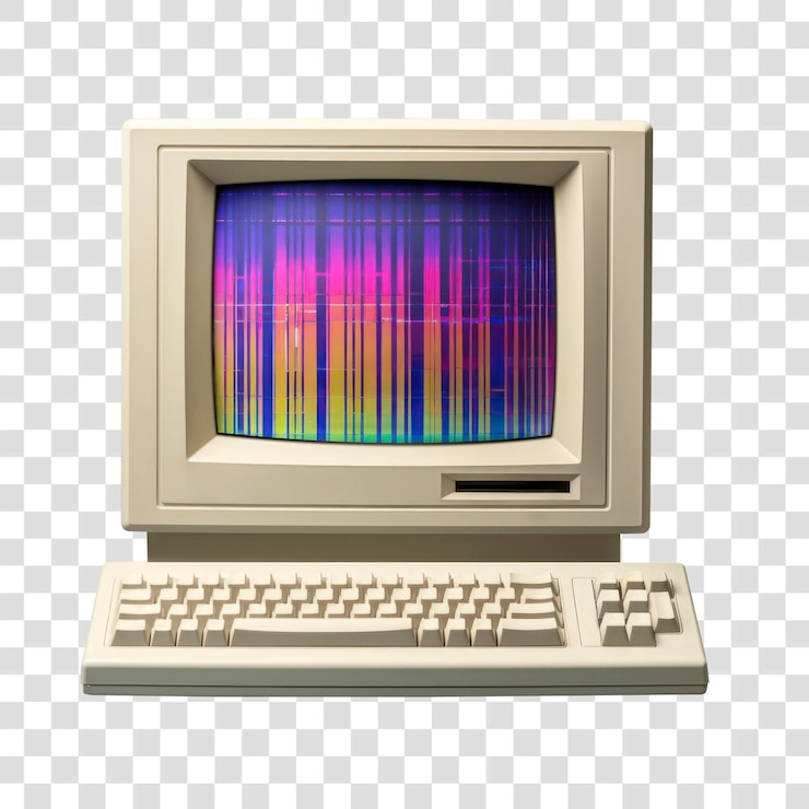 PSD computadora antigua con pantalla de colores