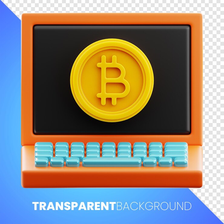 PSD computadora y bitcoin money finanzas icono 3d renderizado fondo transparente de alta calidad png