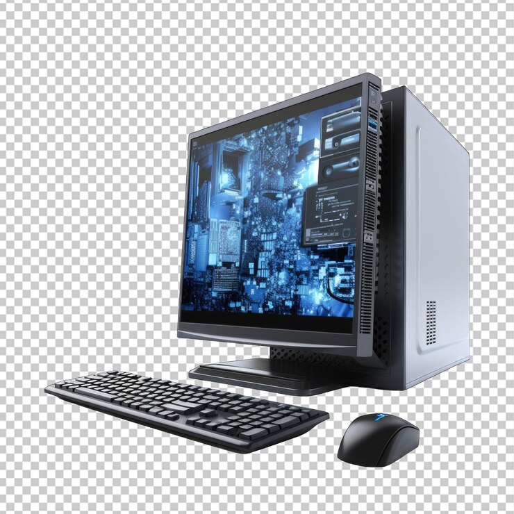 PSD computadora de escritorio 3d sobre un fondo blanco