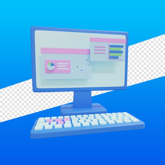 PSD computadora de icono de renderizado 3d con análisis de negocios
