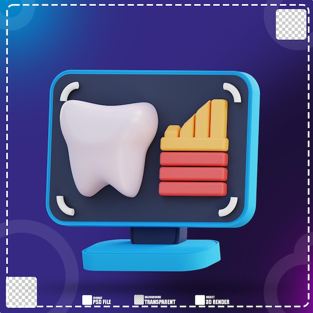 PSD computadora de ilustración 3d que muestra el porcentaje de salud dental 3