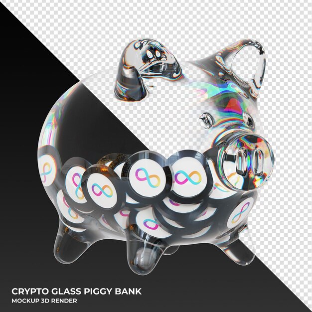Computadora de Internet ICP Hucha de vidrio con monedas criptográficas Ilustración 3d