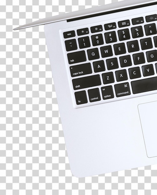 Una computadora portátil blanca con un teclado negro y un teclado blanco encima.