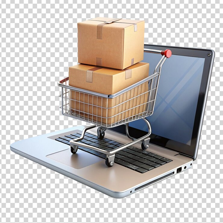 PSD una computadora portátil con cajas en un fondo transparente