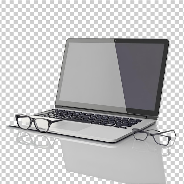 una computadora portátil con el diseño colorido en la pantalla en un fondo transparente