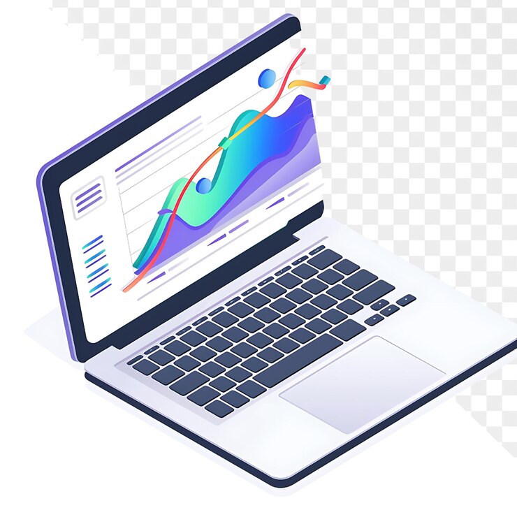 PSD una computadora portátil con un gráfico en la pantalla y el gráfico de la palabra en la pantalla