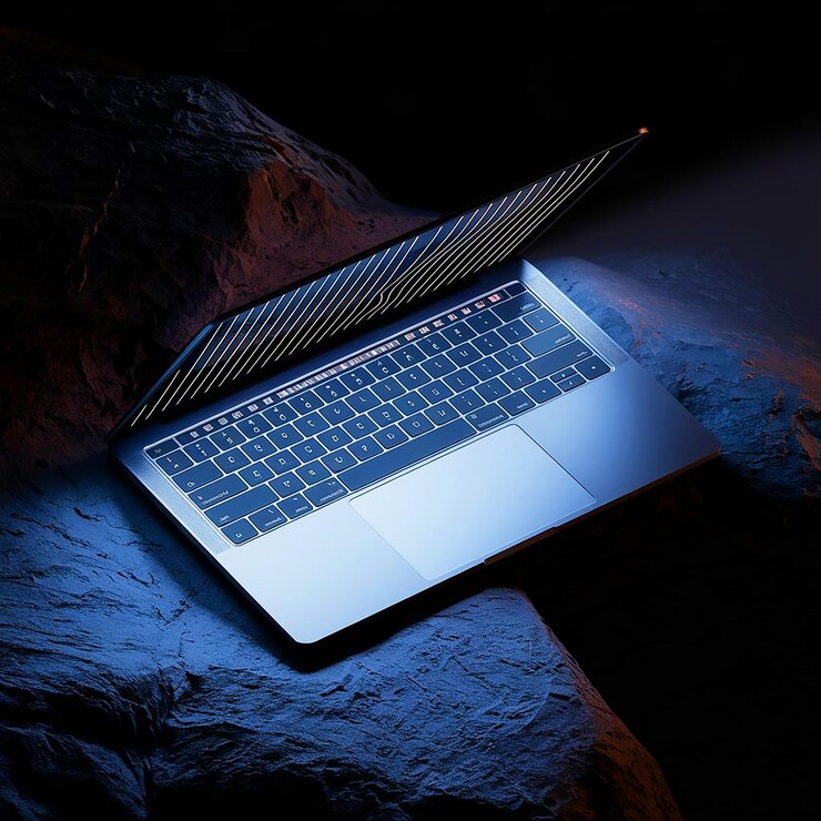 PSD una computadora portátil con las letras r en el teclado
