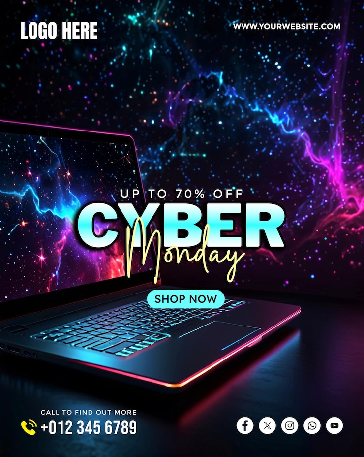 PSD una computadora portátil con un letrero que dice venta de cyber monday