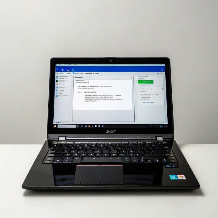 PSD una computadora portátil negra con una pantalla abierta y la palabra abierta en la pantalla
