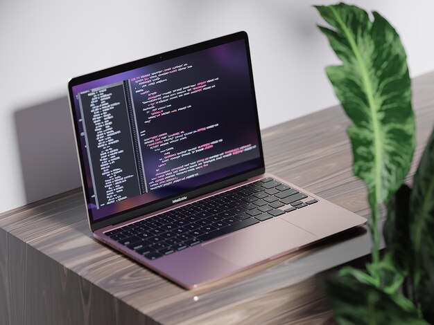 una computadora portátil con la palabra código en la pantalla