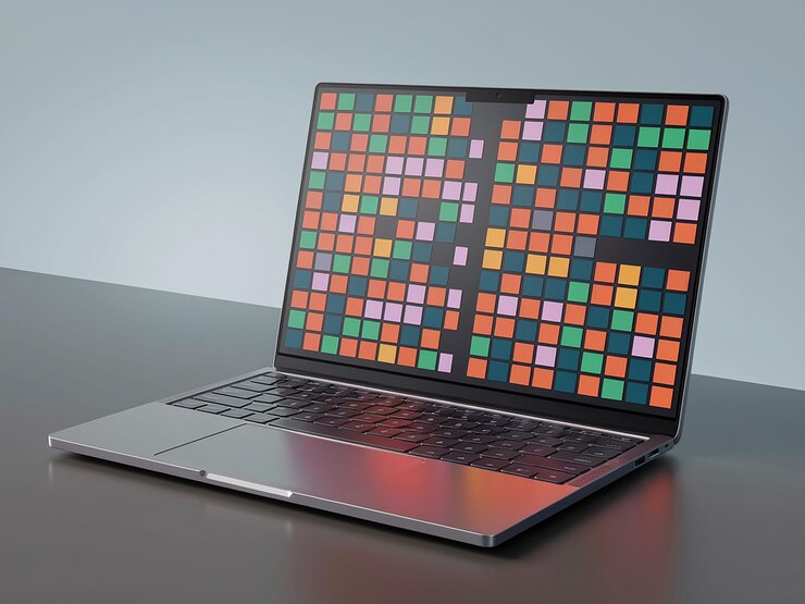 PSD una computadora portátil con una pantalla colorida que dice multicolor en la pantalla