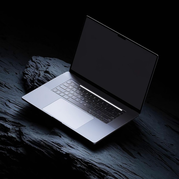 una computadora portátil con una pantalla negra que dice "macbook pro"