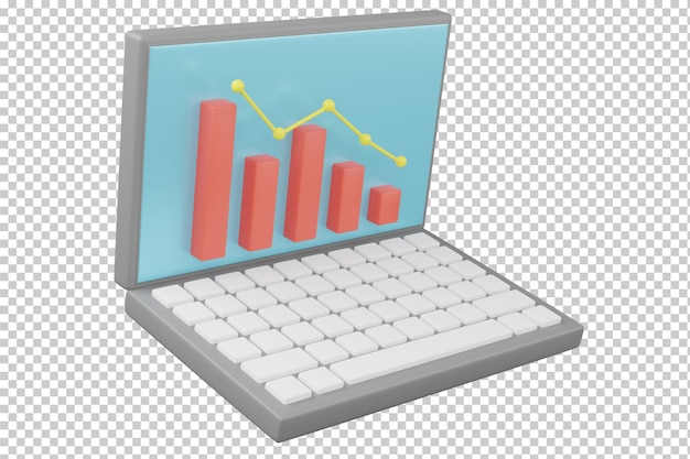 PSD computadora portátil de representación 3d con gráfico de barras