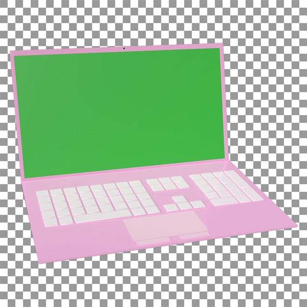 una computadora portátil rosa con una pantalla verde que dice portátil