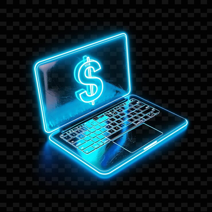 PSD una computadora portátil con un signo de dólar en ella que dice dólar en ella
