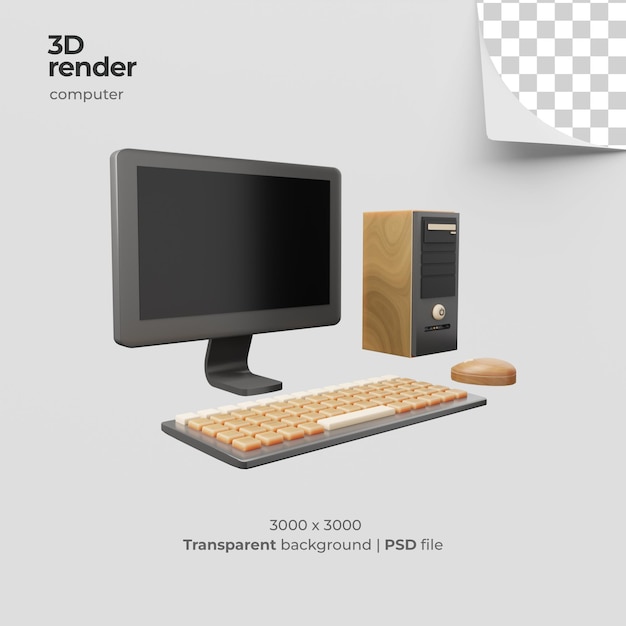 PSD computadora de renderizado 3d con fondo transparente