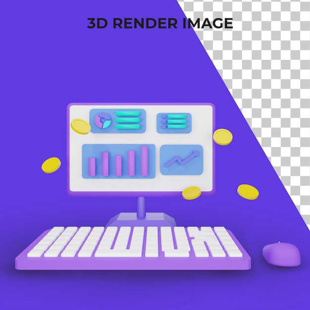 Computadora de renderizado 3d con mayor concepto de tráfico psd premium