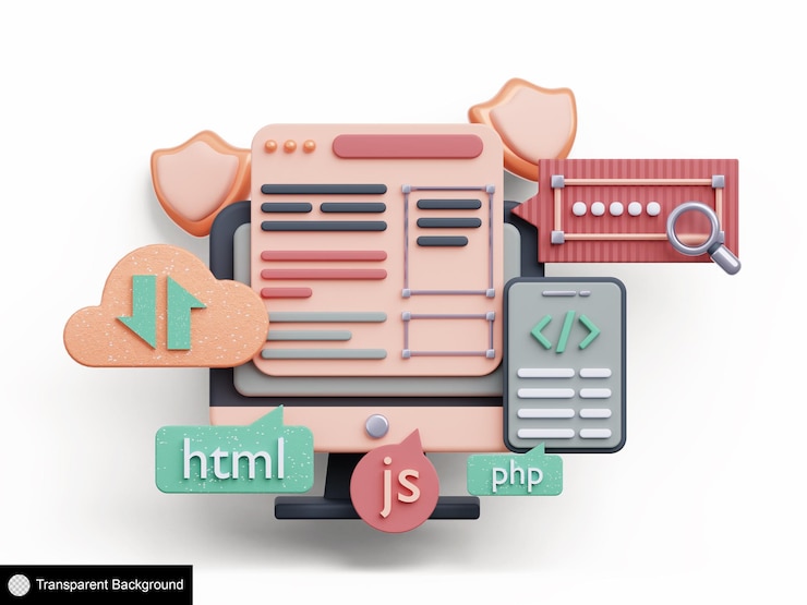 PSD computadora de renderizado 3d y sitio web para programación