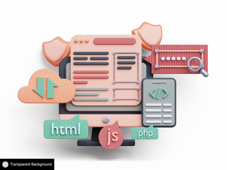 PSD computadora de renderizado 3d y sitio web para programación