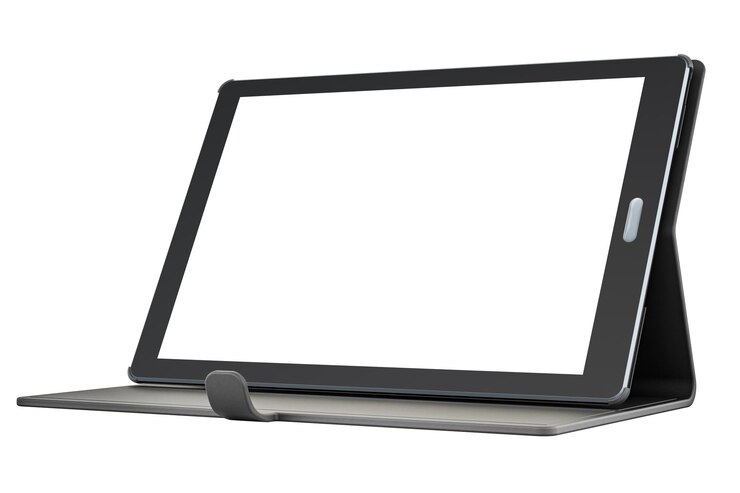 PSD computadora tableta tablet pc con pantalla blanca en caso de que la representación 3d esté aislada sobre un fondo transparente