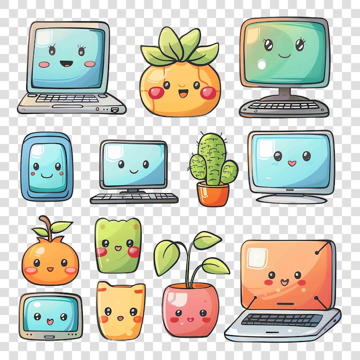 PSD computadores de fundo transparente aquarela clipart