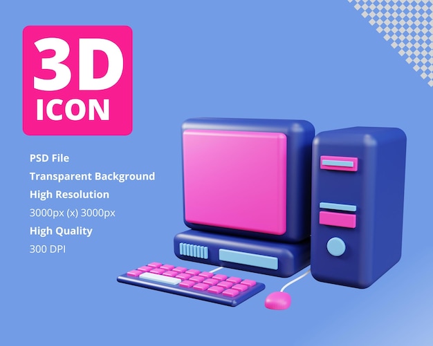 Computer 3D Render Icon With Transparent Background