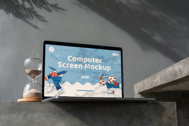 PSD computer auf treppe mockup-design