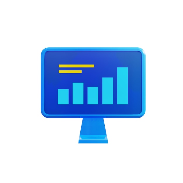 Computer con dati grafici sullo schermo concetto rendering 3D con sfondo isolato