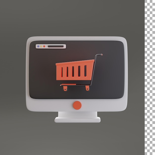 Computer Con L'illustrazione 3d Del Carrello Della Spesa