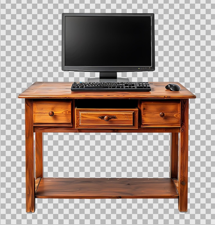 PSD computer desk on isolated transparent background