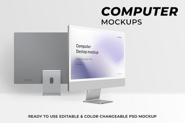 Computer-desktop-bildschirm mockup psd grau digitales gerät minimaler stil
