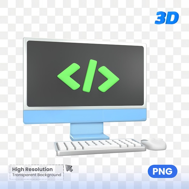 Computer developer coding programming 3D illustration psd transparent background