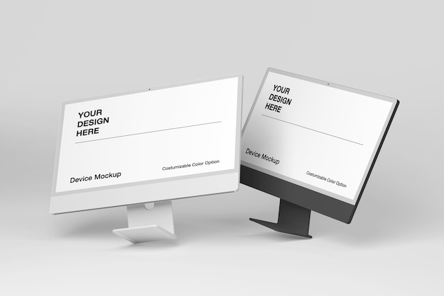 Computer-Display-Mockup mit realistischer Szene und bearbeitbarem Hintergrund und Objektfarbe