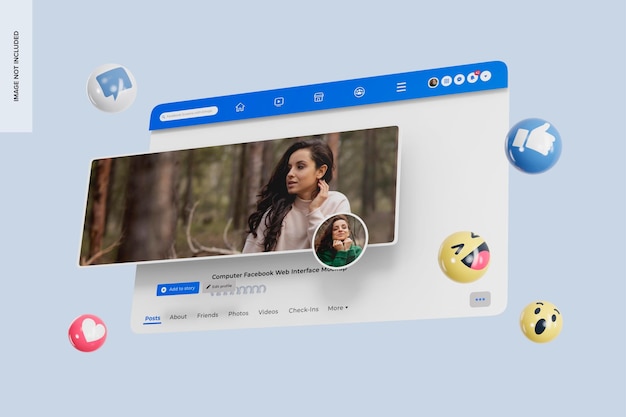 Computer-Facebook-Webinterface-Mockup, schwebend