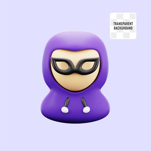 Computer-Hacker anonyme Person mit Kapuze und mysteriöser Maske Internet-Cyber-Sicherheit 3D-Icon-Illustration-Rendering-Design